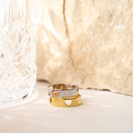 Silver & Gold Plated | Hollow Heart Ring | Stainless Steel | Tilly Rose Jewellery United Kingdom